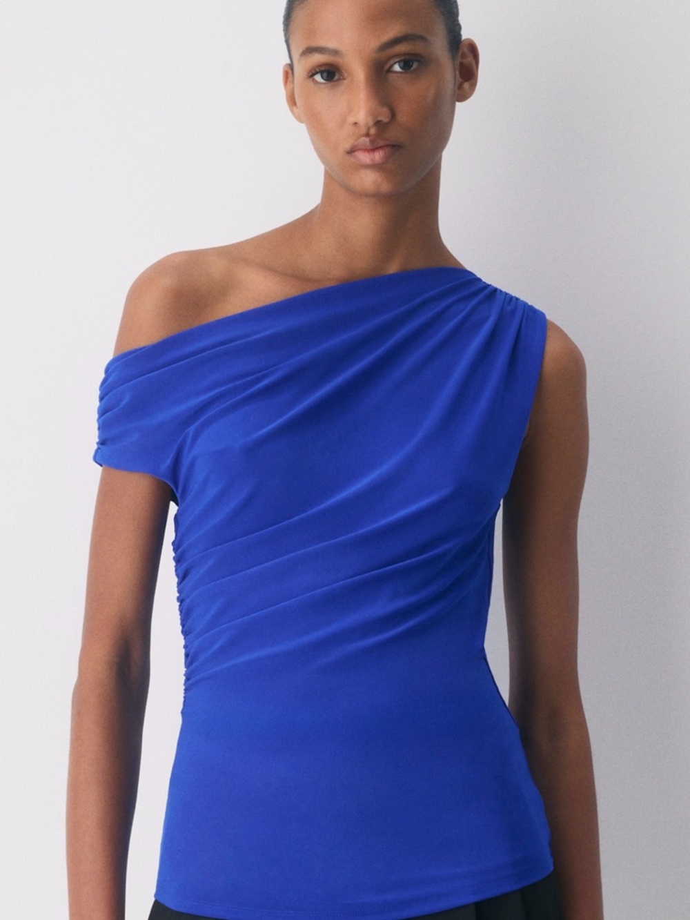 Aritzia One-Shoulder Ruched Top in Cobalt
